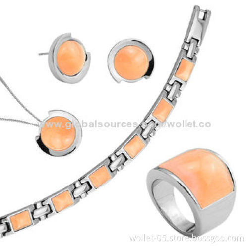 Fashion Jewelry Set, Made of Cat's Eye Stone and High-polish 316L Stainless Steel